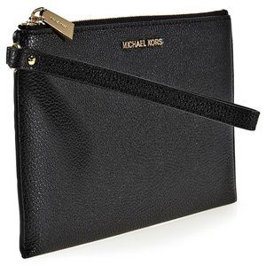 Michael Kors Mercer Black Leather Pebbled Women's Clutch Wristlet - New!